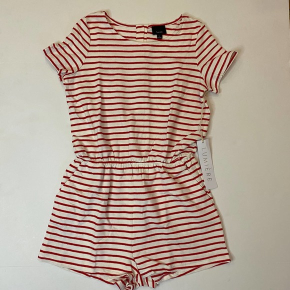 Lumiere Womens Red White Striped 100% Cotton Short Sleeve Romper Large - Picture 1 of 7
